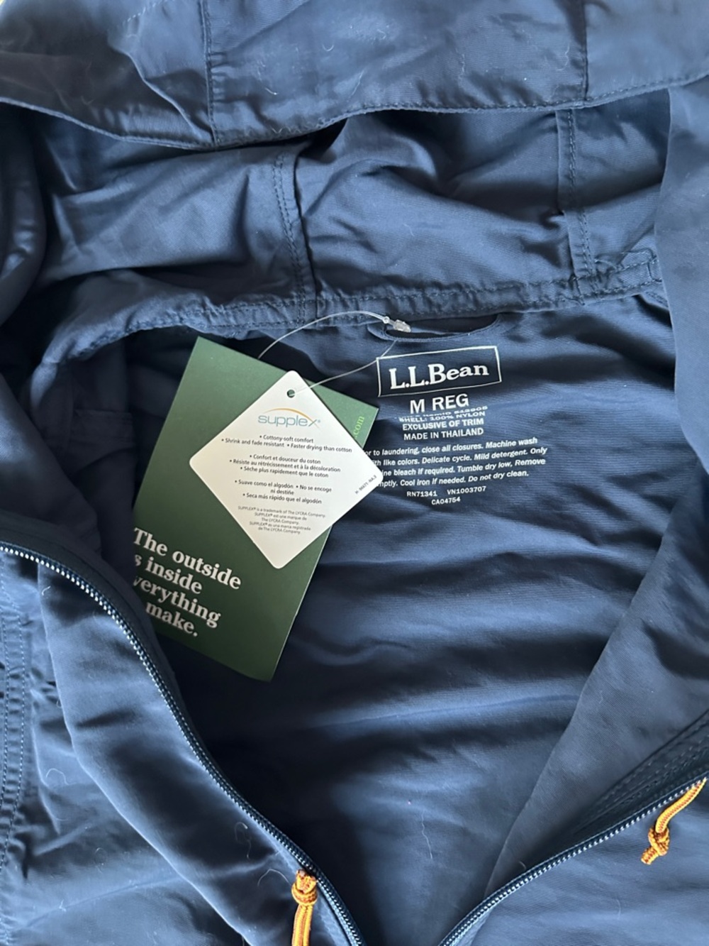 L.L. Bean Navy Hooded Pullover Anorak with Tan Accents - Picture 4 of 5